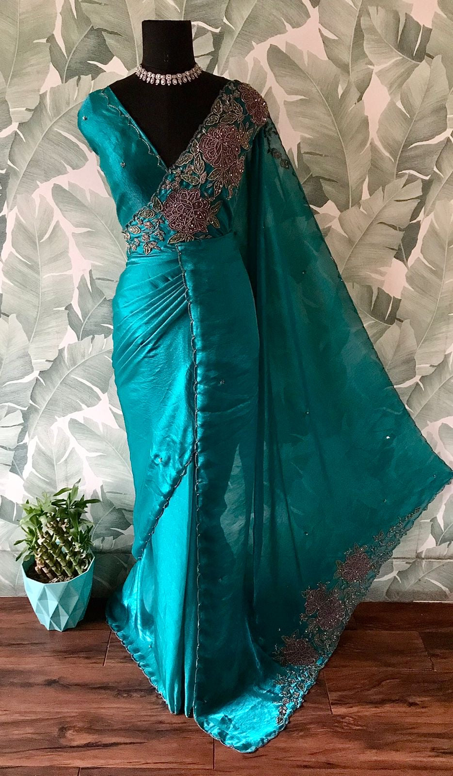 Shimmer tissue silk saree handmade sari blouse