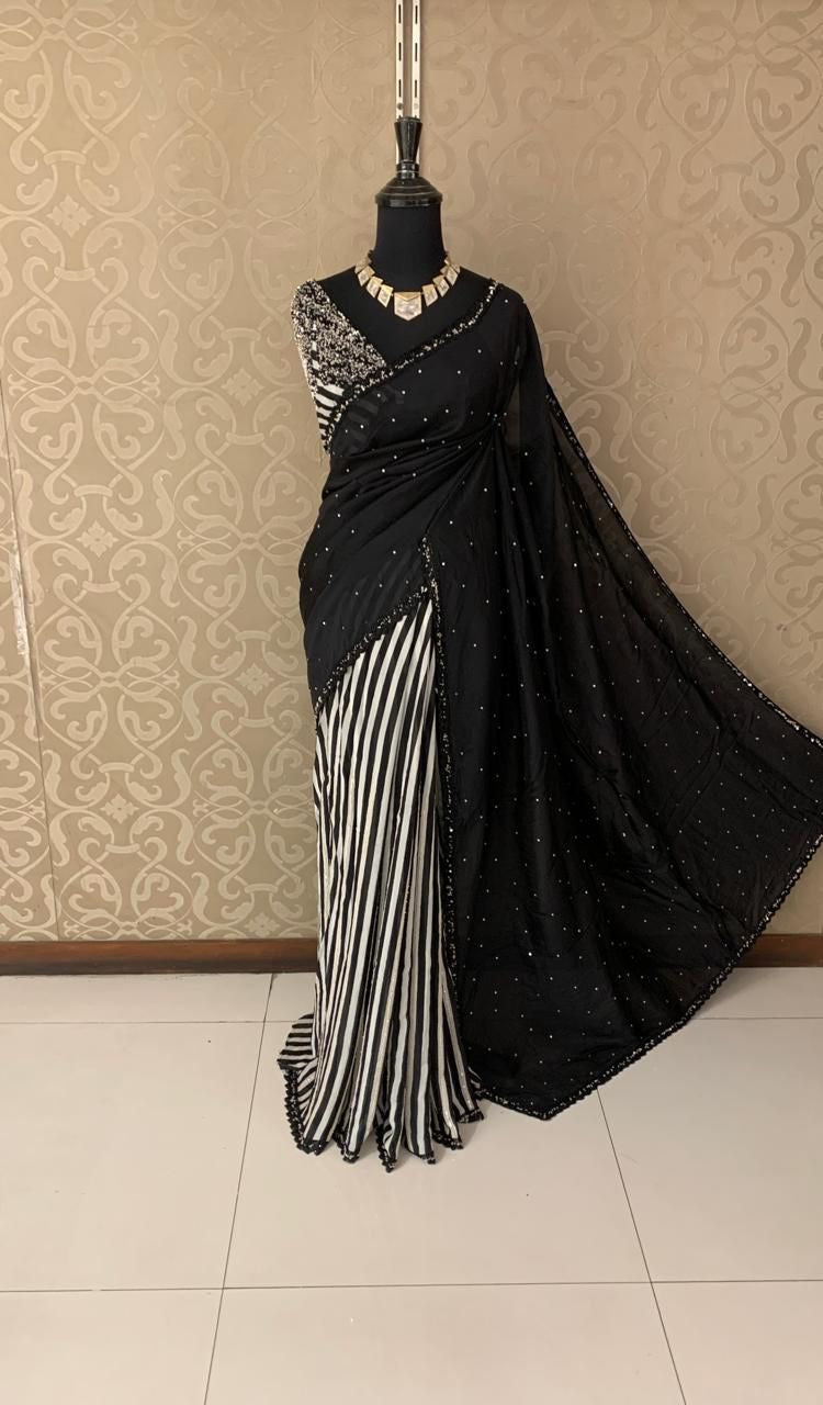 Black partywear saree sequins saree blouse