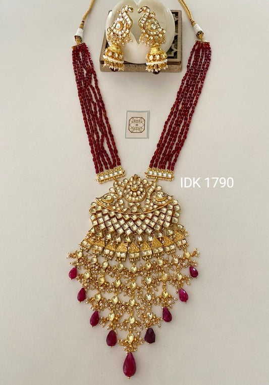Red Peacock Kundan Necklace Set