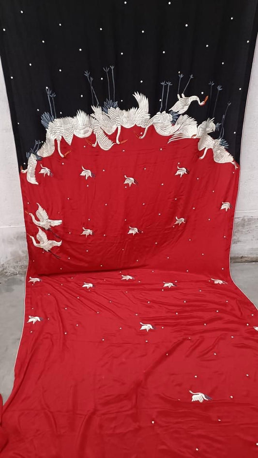 Peacock black red Parsi Saree Authentic Parsi Gara saree