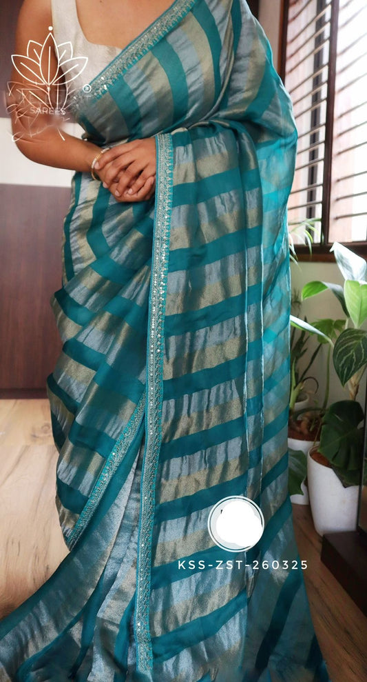 Striped kora saree Partywear sarees Indian sari blouse women clothing