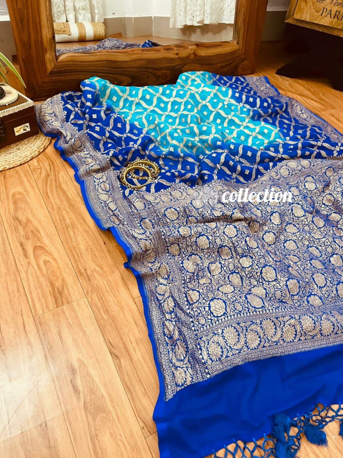 Shaded Blue Banarsi Gorgette Saree