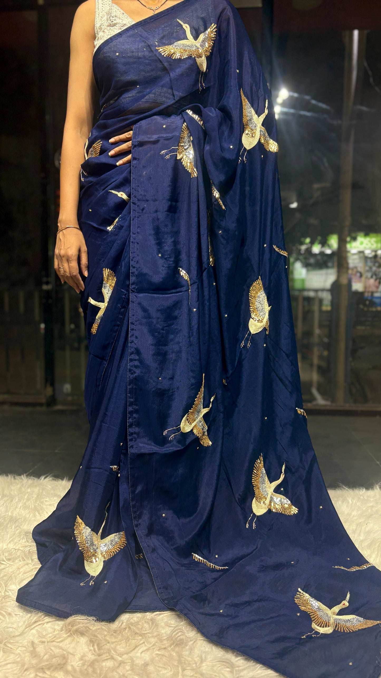 Flamingo inspired saree father saree Partywear sarees blouse