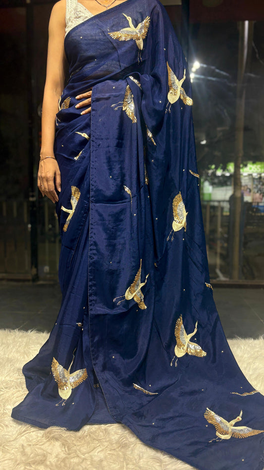 Flamingo inspired saree father saree Partywear sarees blouse