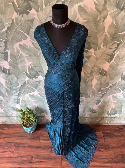 Teal green premium saree Indian saree wedding sarees blouse Partywear sari