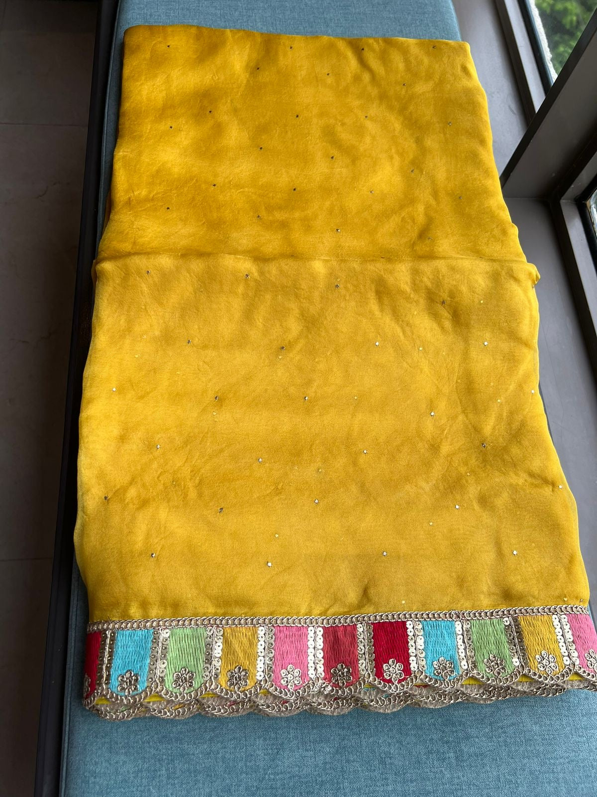 Yellow elegant organza saree bordered saree