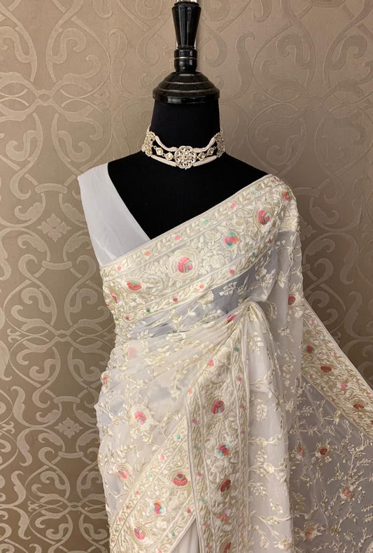 Zenia gorgette saree Chikankari Saree Indian Saree