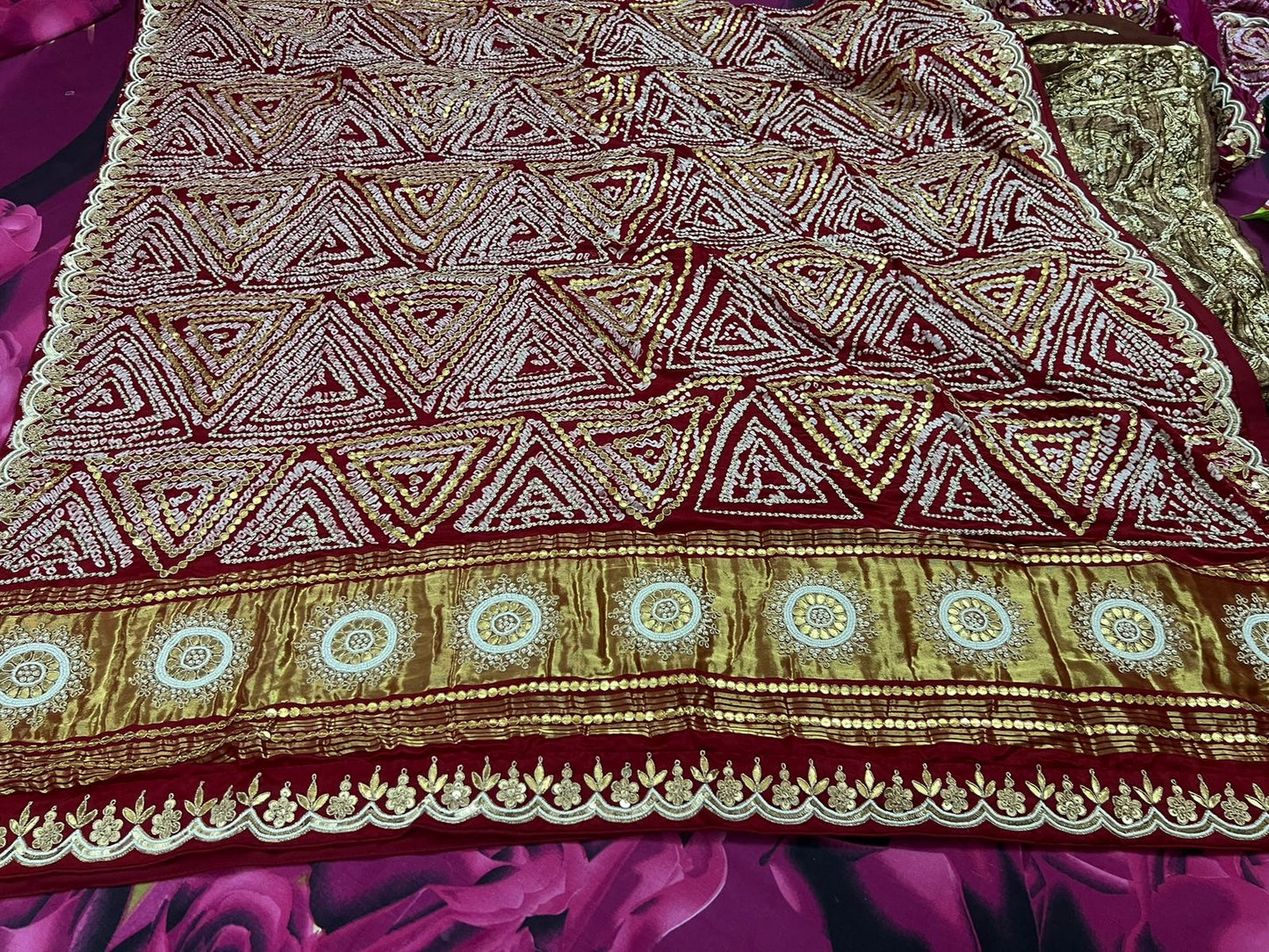 Red Gajji silk hand embroidery dupatta silk dupatta