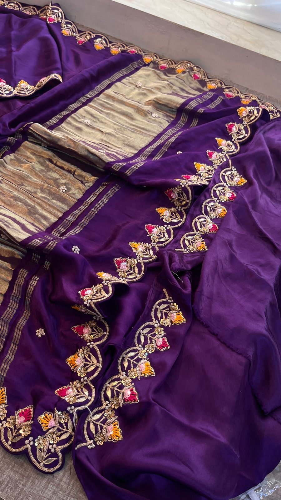 Zardosi inspired Gajji Silk saree Indian sari