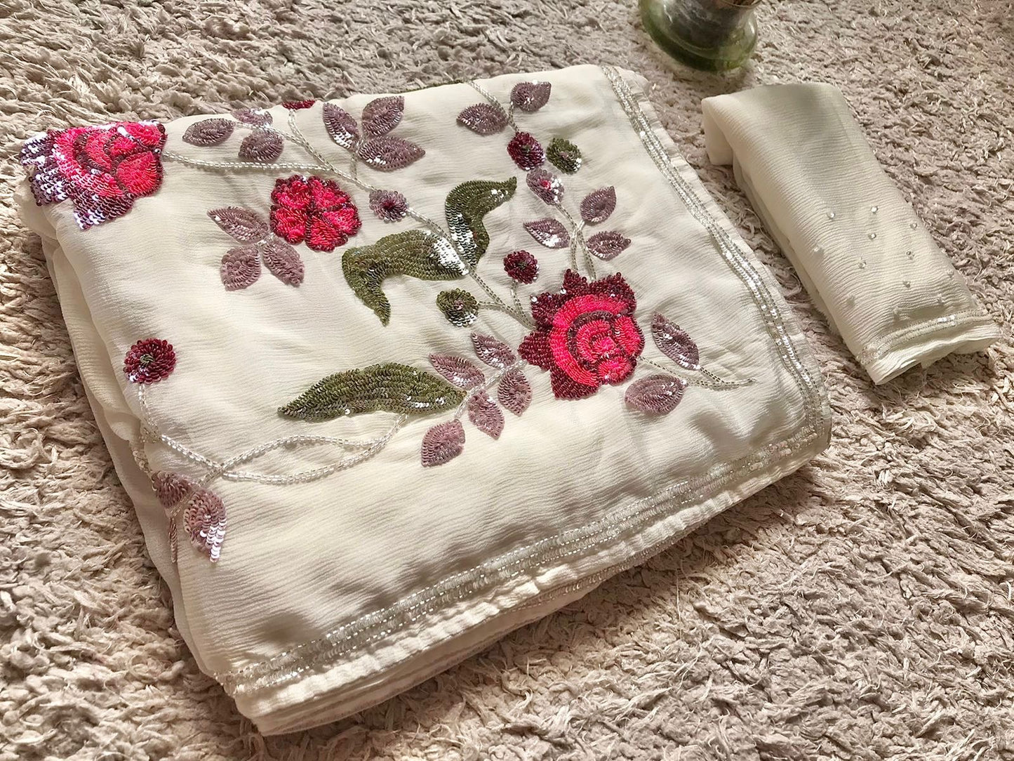 Premium gorgette saree Partywear sarees blouse Indian sari