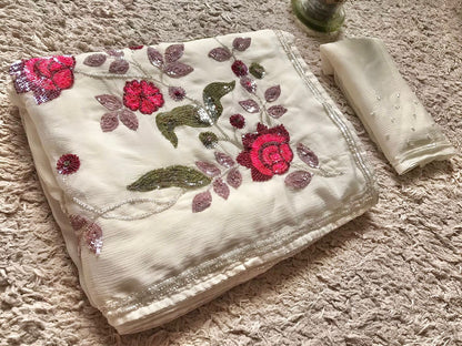 Premium gorgette saree Partywear sarees blouse Indian sari