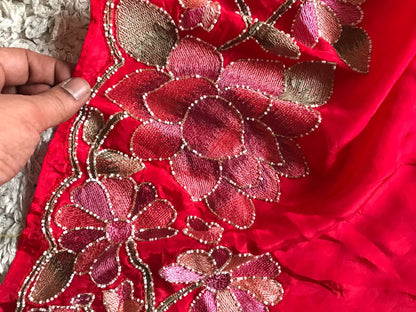 Red premium saree organza saree floral sari blouse women sarees