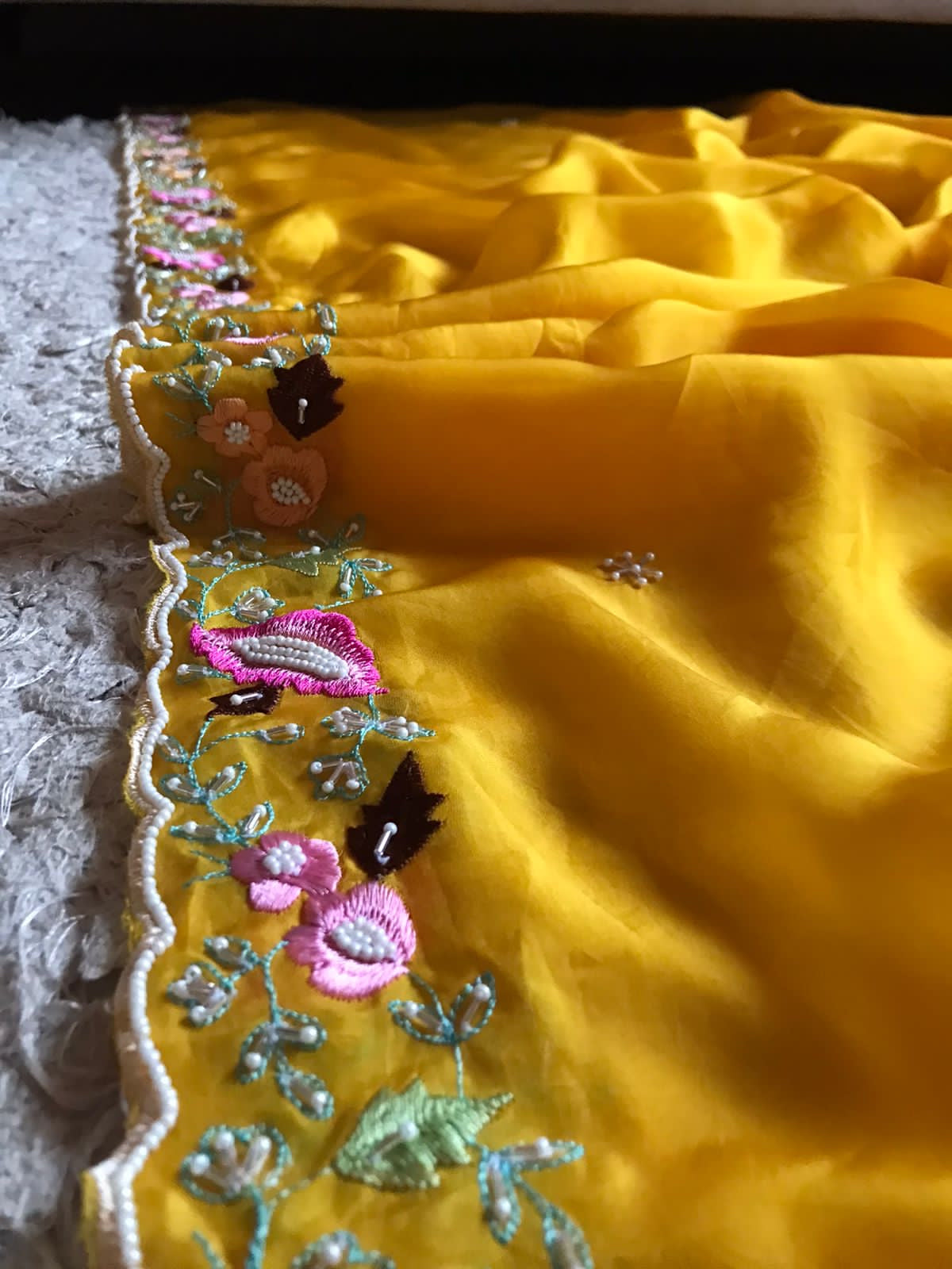 Yellow organza silk sarees