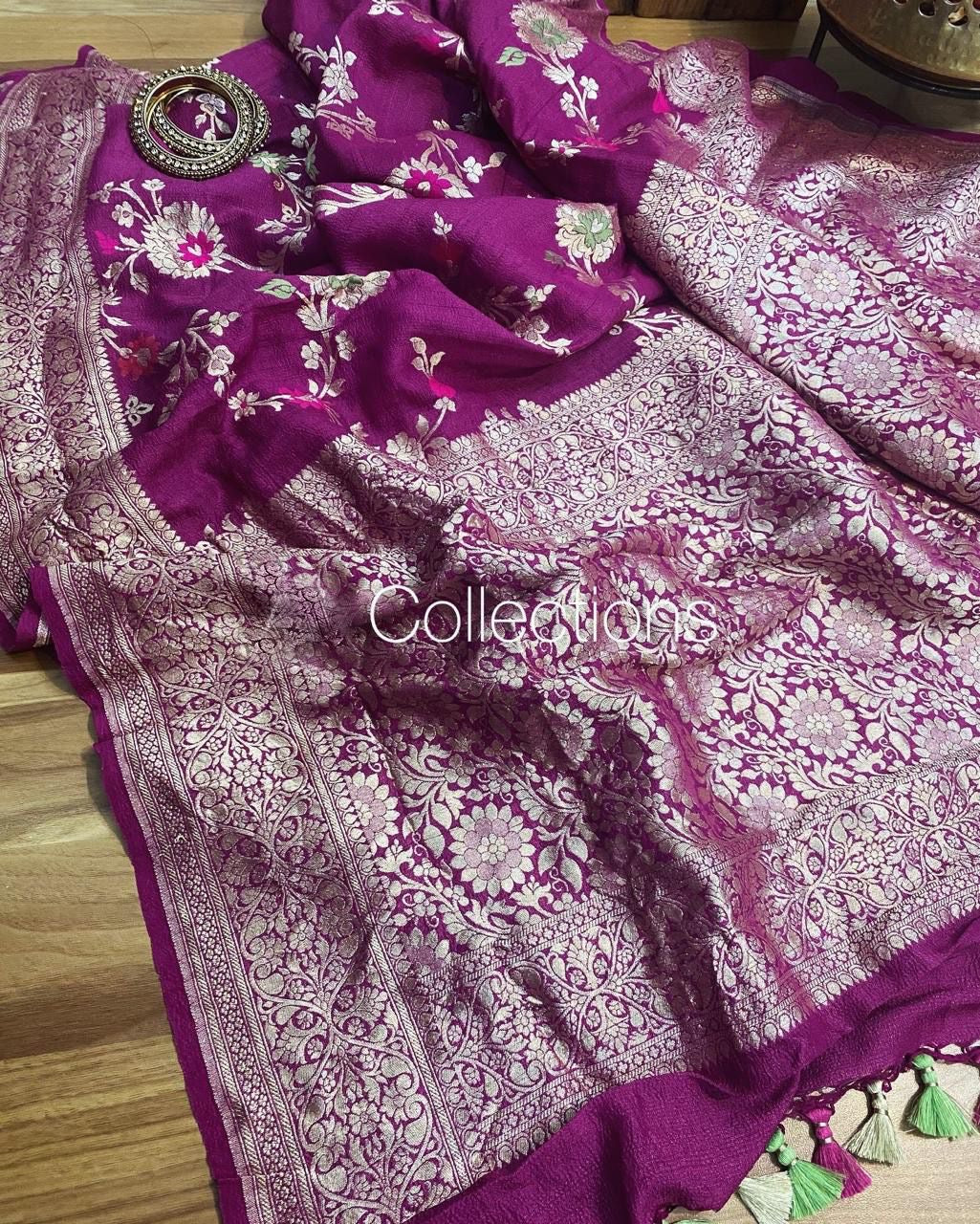 Purple Gorgette saree handloom saree Tussar sari