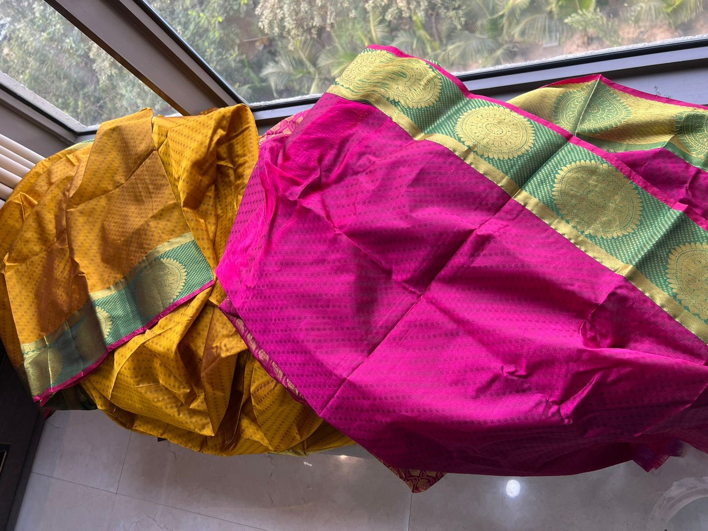 Kanchipuram silk saree yellow saree blouse