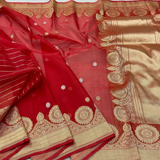 Red Banarasi saree kora saree Indian sari