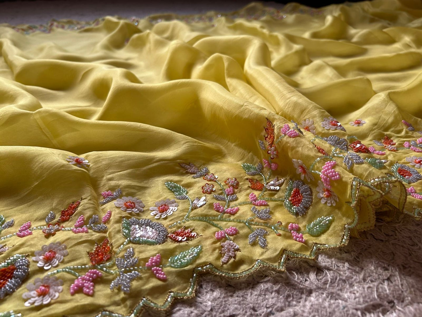 Yellow Embroidered Sarin Organza Silk Sarees