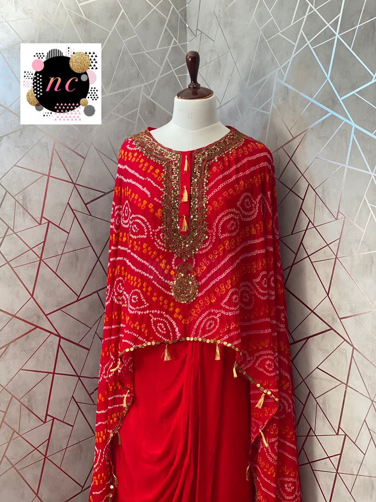 Red bandhani indowestern dress