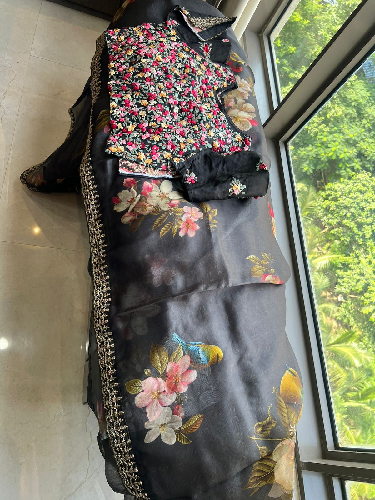 Black saree floral saree digital printed sarees blouse