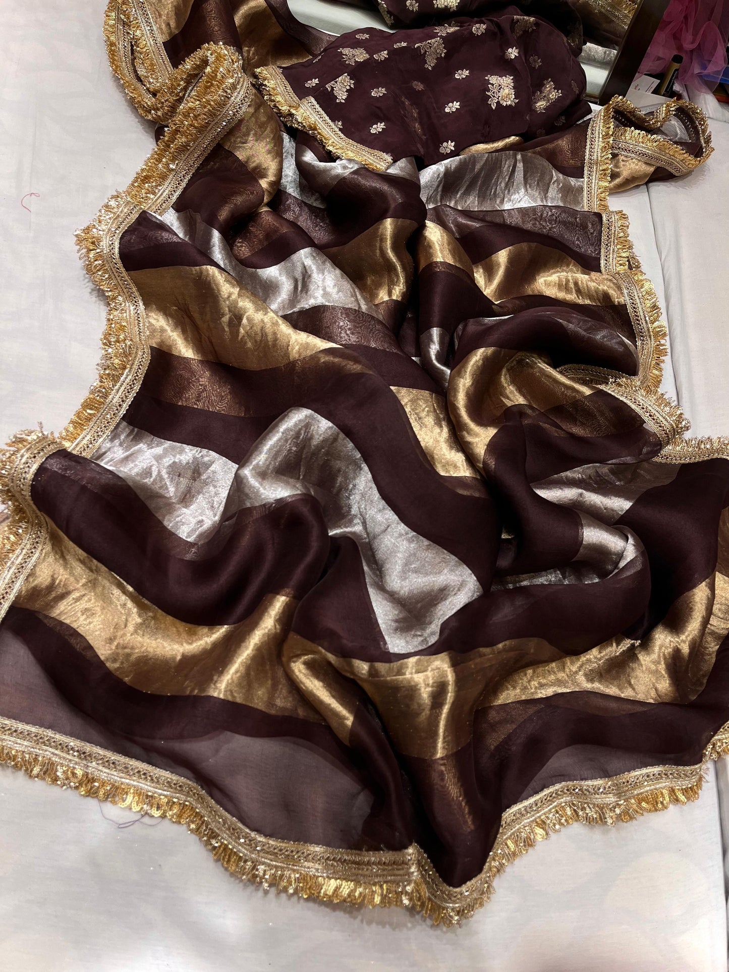 Tissue striped organza saree partywear sarees