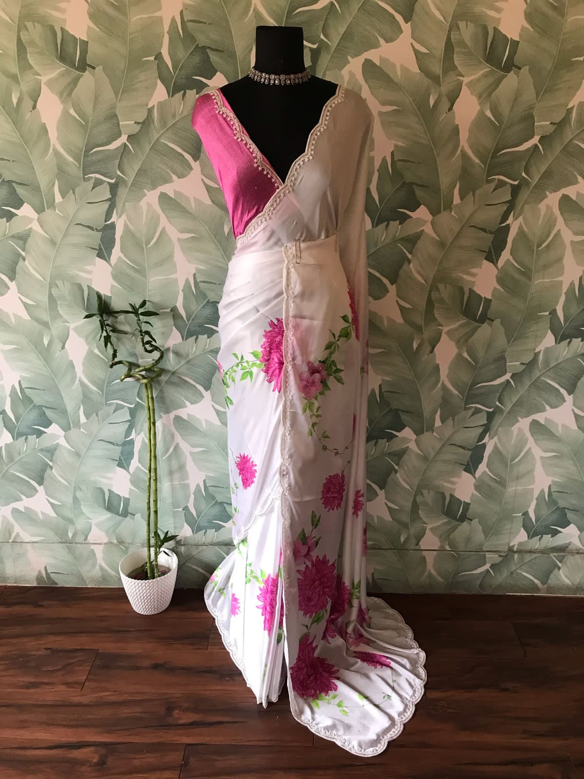 Floral saree satin sarees blouse Partywear sari