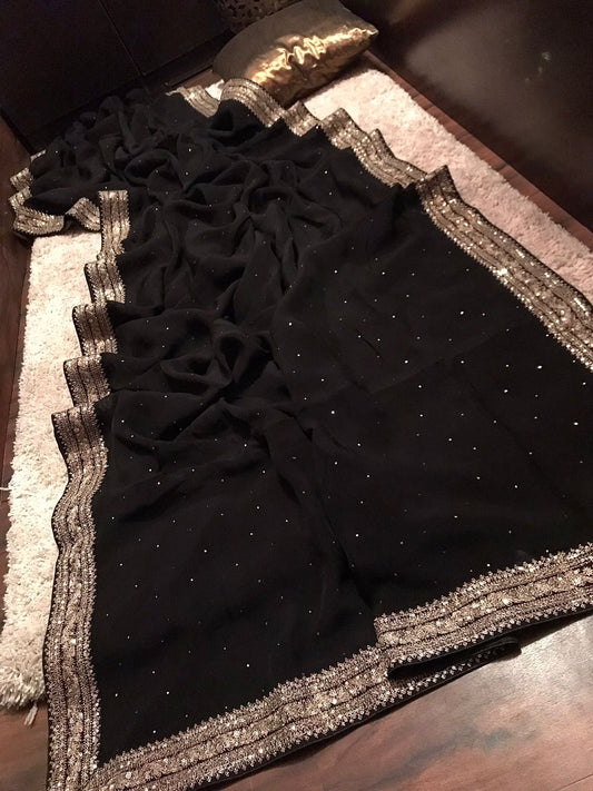 Black premium saree organza saree luxury sari blouse