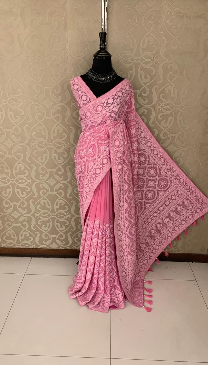 Nafisa Gorgette saree Chikankari sarees Indian saree