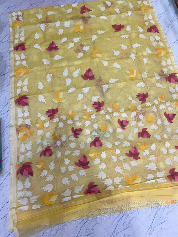 Aqua floral jamdani tantuj saree women saree