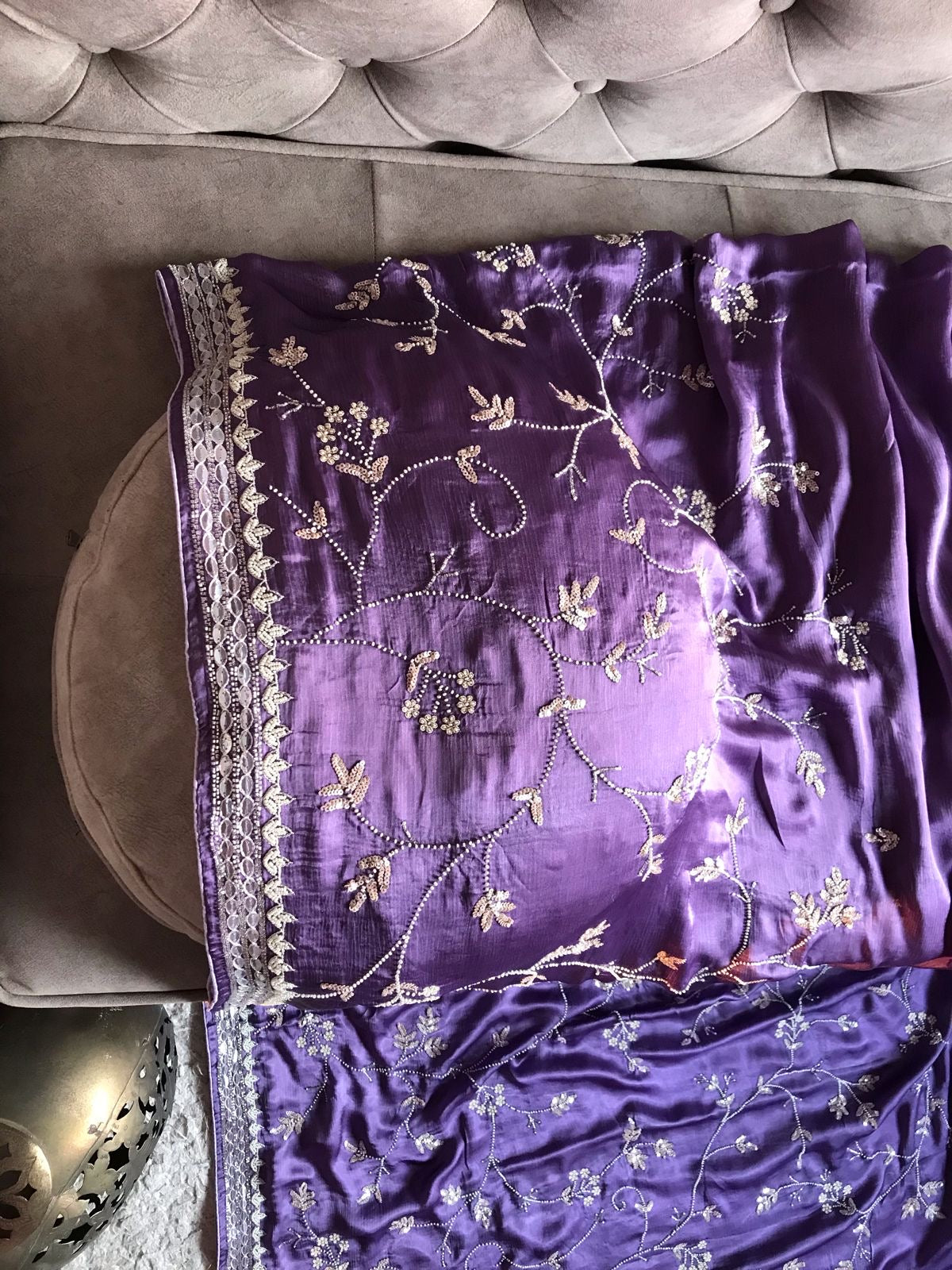 Lavender Prenium Luxury saree satin silk saree