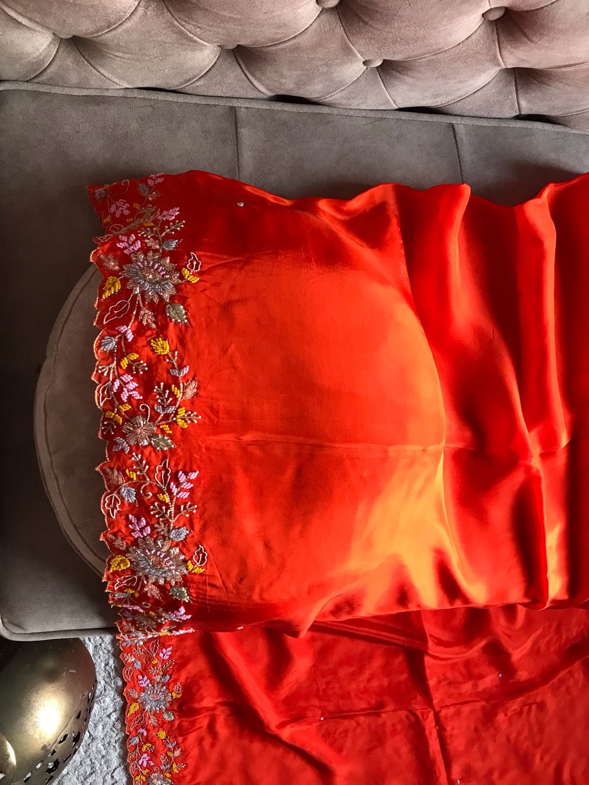 Tangy Orange Satin Silk Sarees Beautiful Sarees