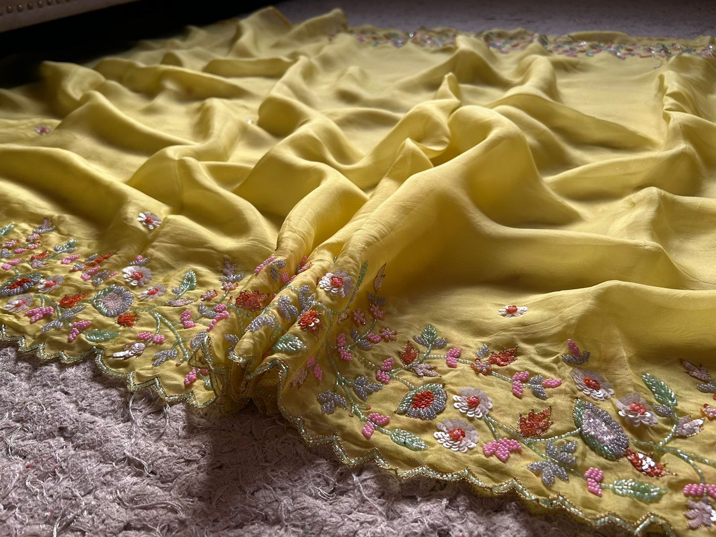 Yellow Embroidered Sarin Organza Silk Sarees