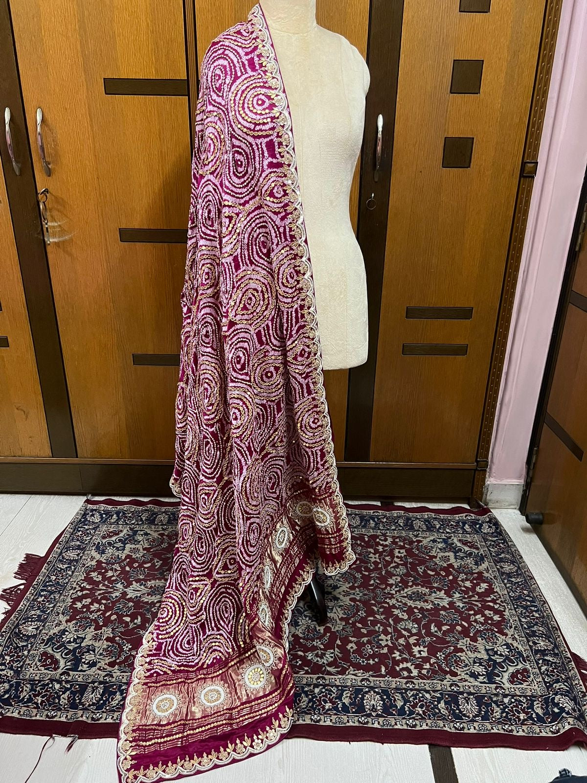 Pink Gajji silk dupatta bandhej dupatta