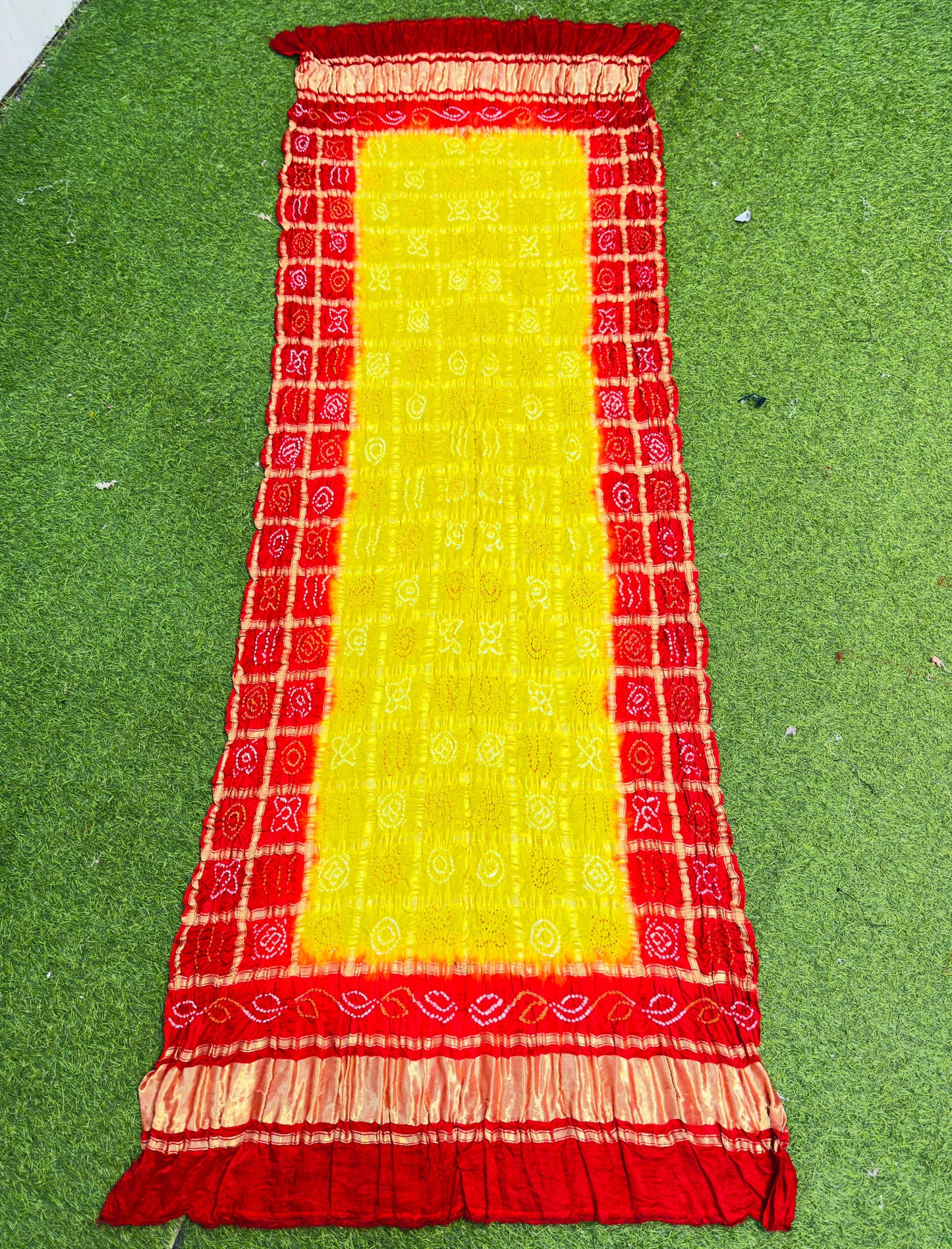 Yellow red dupatta pure gajji silk dupatta handmade dupatta