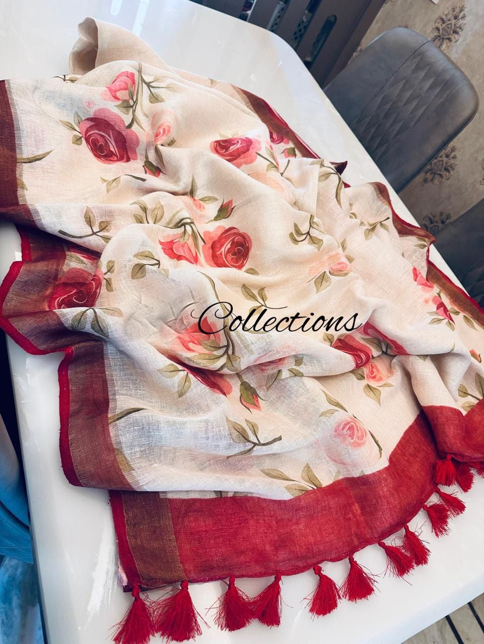 Floral Linen Saree Indian sari Women Sari