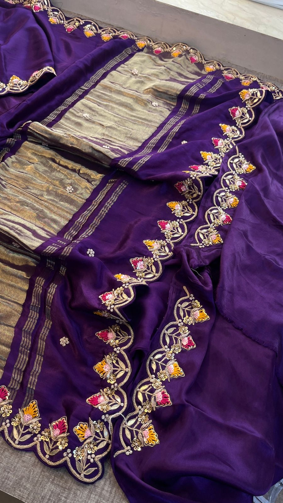 Zardosi inspired Gajji Silk saree Indian sari