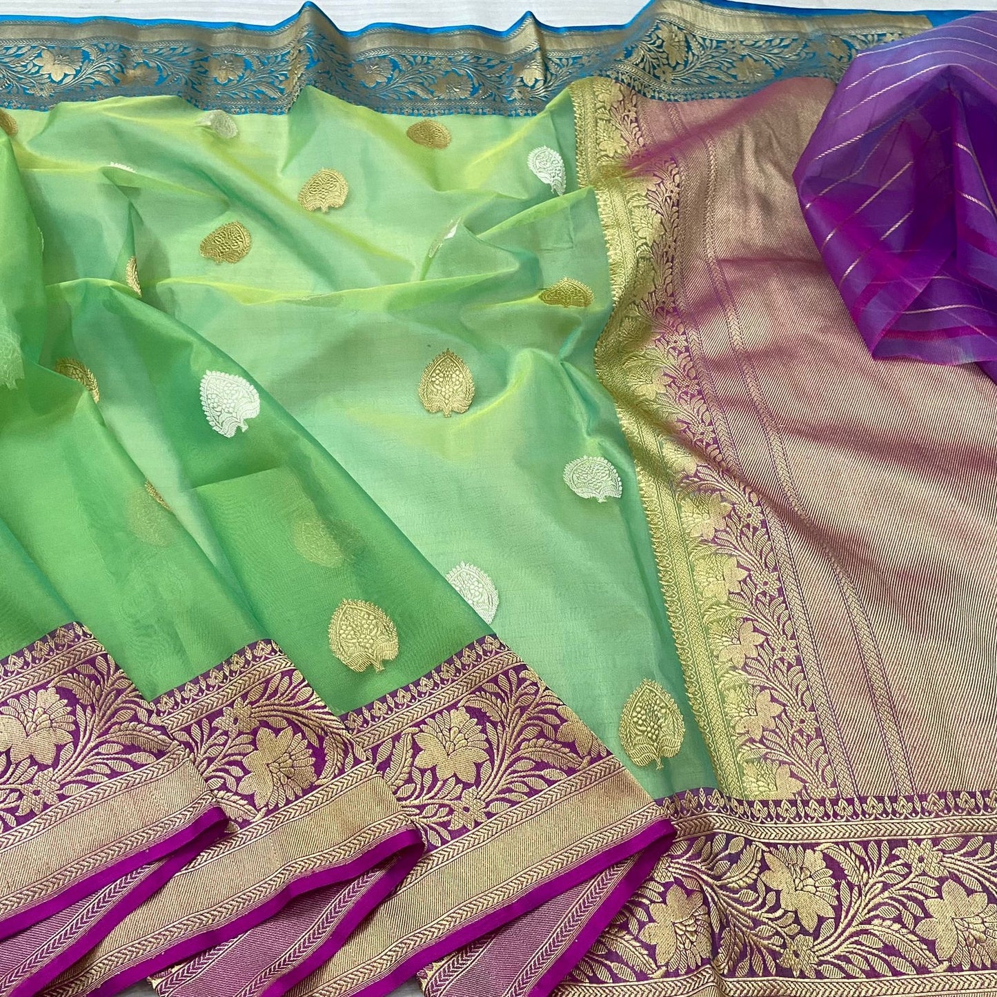 Green Kora ganga jamuna Banarasi saree Indian saree