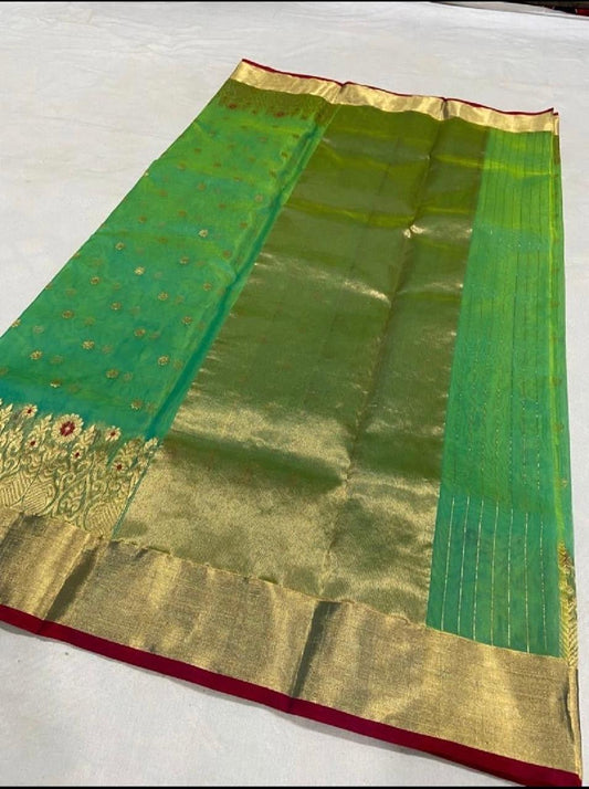 Green Chanderi saree Katan silk saree handmade sarees