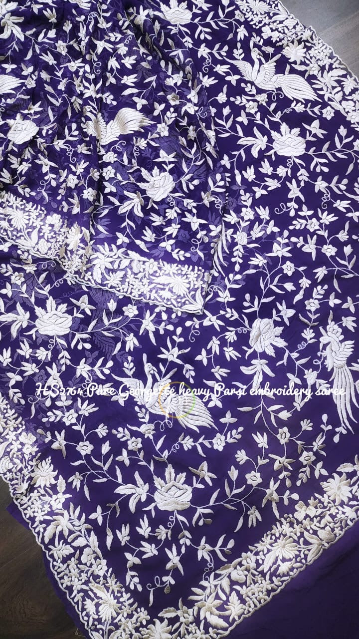 Purple Parsi inspired Saree gorgette saree