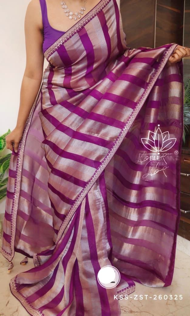 Striped kora saree Partywear sarees Indian sari blouse women clothing