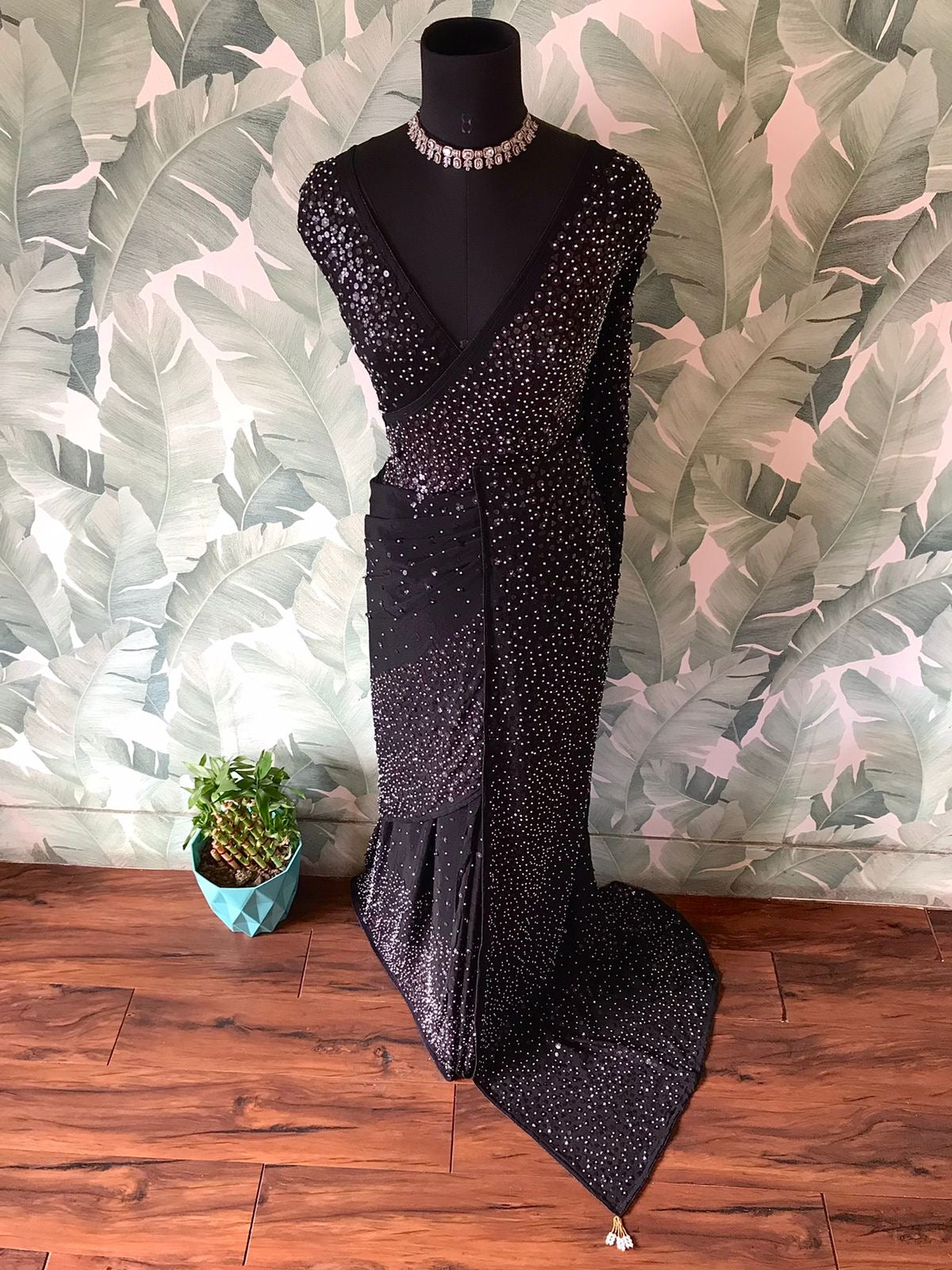 Premium pearl sequins saree handmade sari blouse