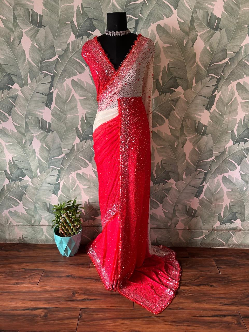 Shaded premium saree gorgette silk sarees blouse Indian Partywear sari