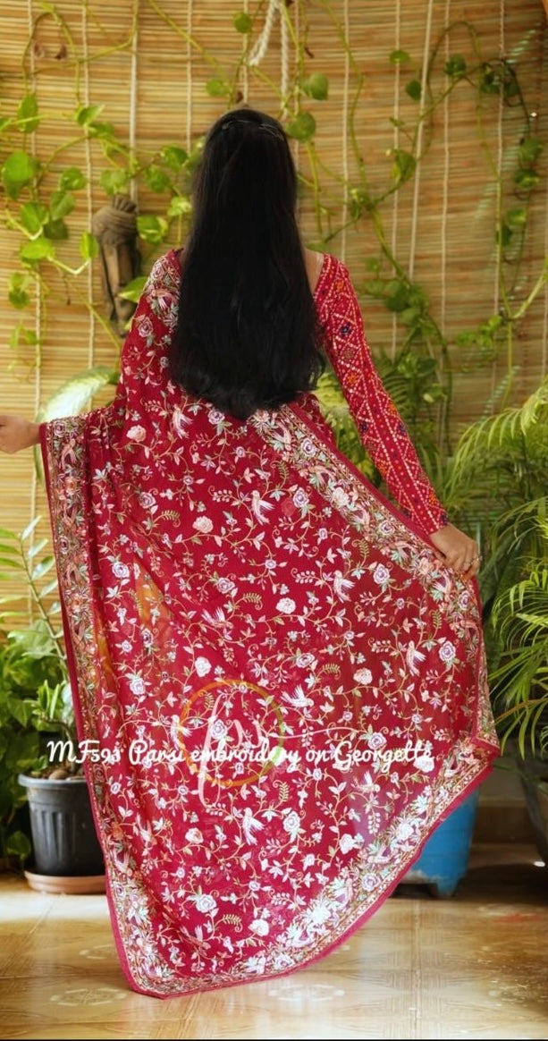 Leela Red Parsi Inspired Saree Embroiderr Sarees