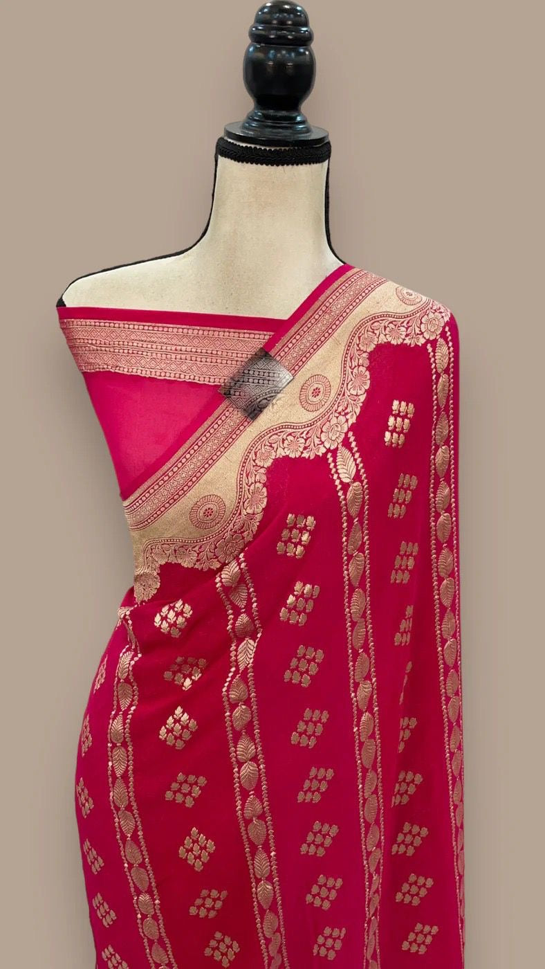 Gracious Khaddi Gorgette saree beautiful pink Gorgette sarees