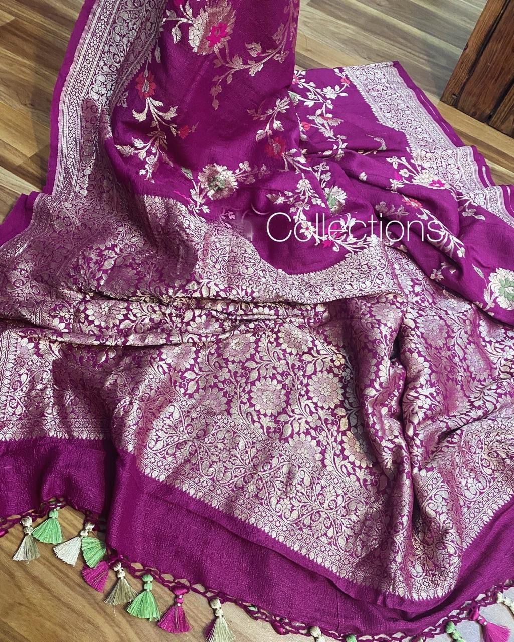 Purple Gorgette saree handloom saree Tussar sari