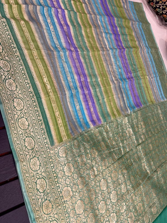 Striped khaddi gorgette Indian sarees