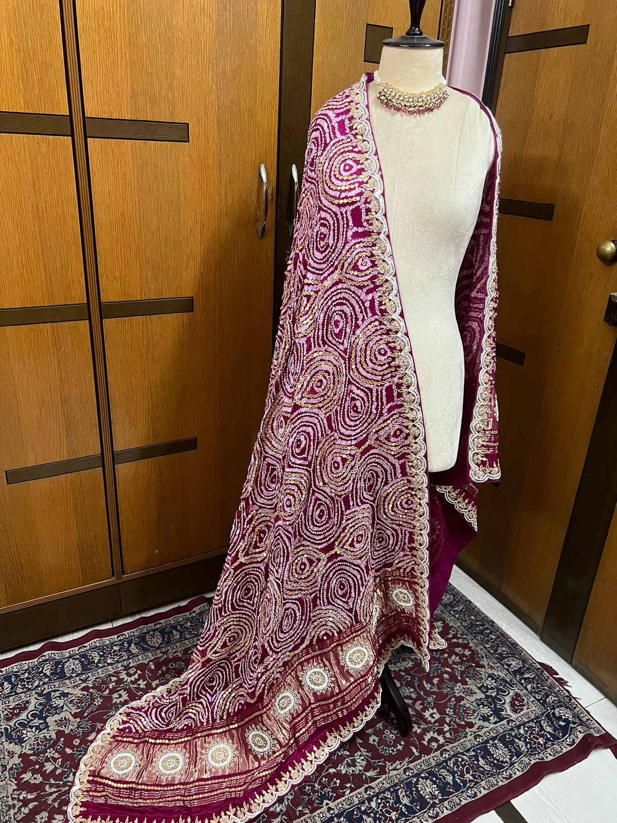 Pink Gajji silk dupatta bandhej dupatta