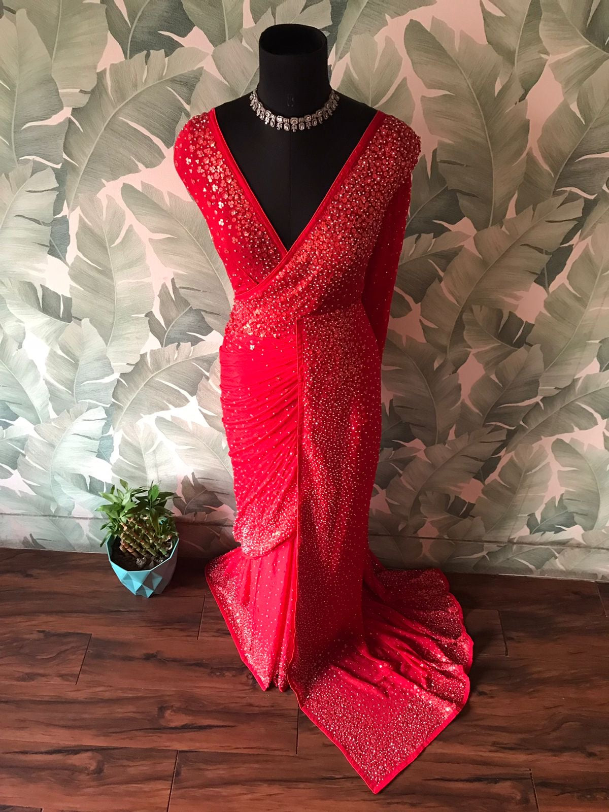 Premium pearl sequins saree handmade sari blouse