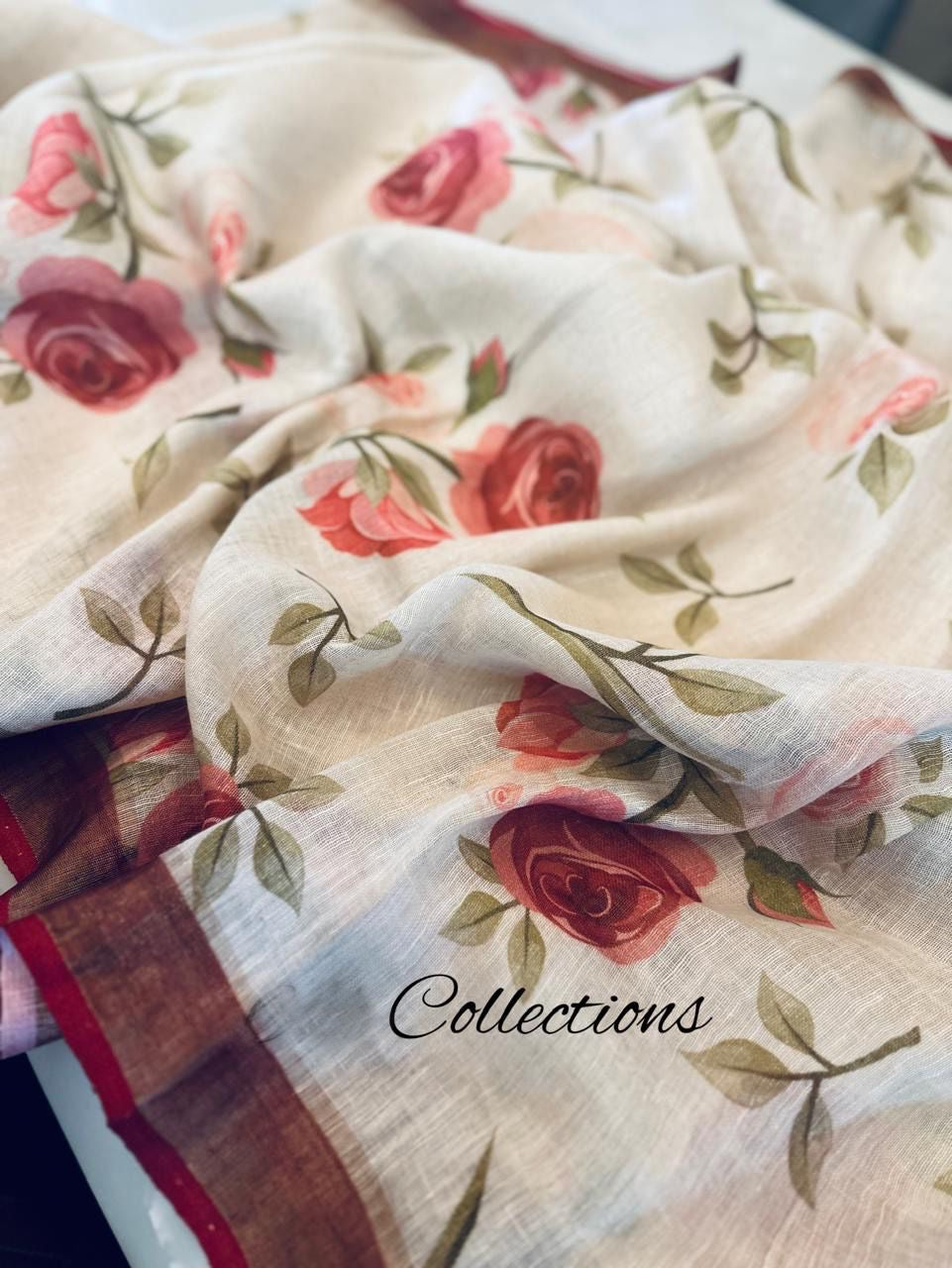 Floral Linen Saree Indian sari Women Sari