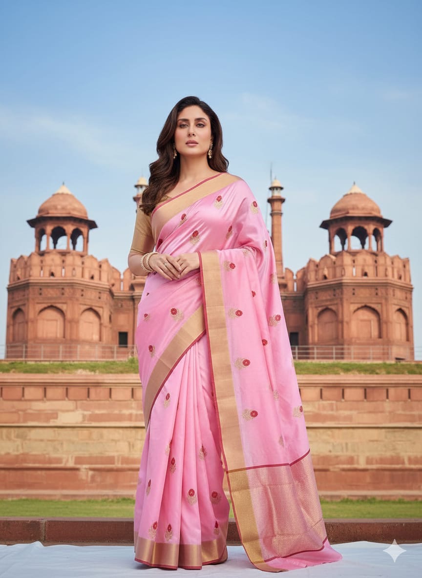 Handmade Chanderi saree Pattu silk Meenakari sarees blouse