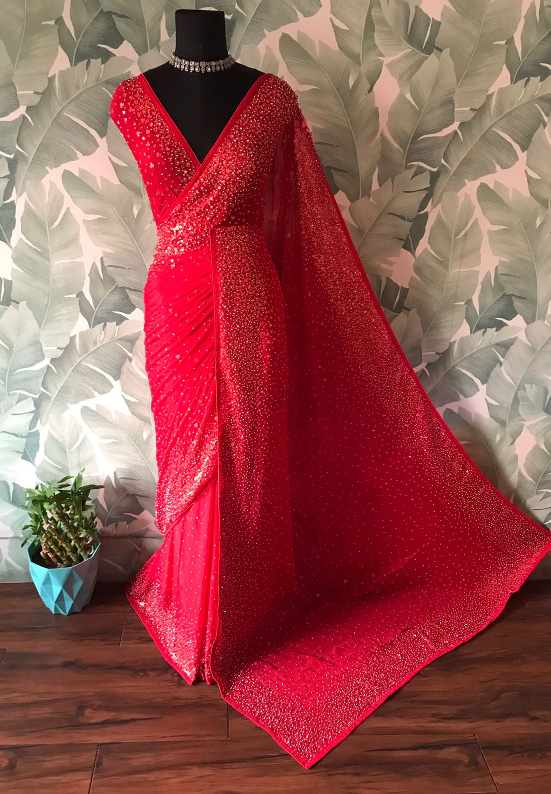 Premium pearl sequins saree handmade sari blouse